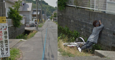 在Google街景看到「日本阿姨騎腳踏車摔水溝」貼牆壁的超慘烈畫面讓大家內疚的噴笑了！
