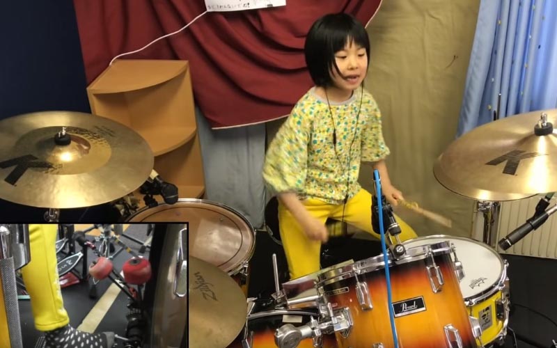 8歲女孩「搖滾式打鼓」超強氣場紅到國外去，精湛演出觀眾驚讚：天才型鼓手！