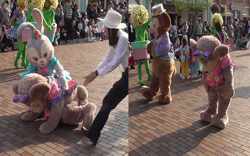 迪士尼玩偶「雪莉玫」在遊行中跳舞突然身體不適，硬撐「做出舞蹈後的鞠躬動作」秒昏倒！　