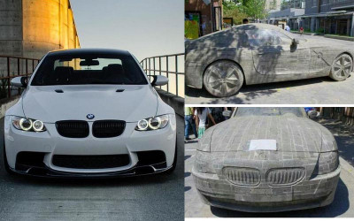 男子因熱愛BMW所以用石頭雕出一台等比例的車，沒想到竟感動汽車公司，送了一輛真的給他！