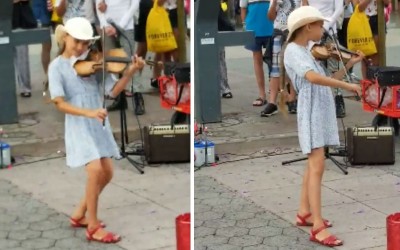 女孩在路邊用小提琴演奏《Despacito》別有一番風味  輕快旋律連路人都忍不住「投錢支持」她