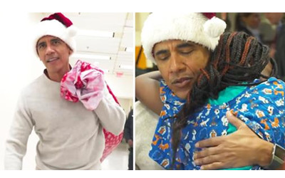 歐巴馬變身聖誕老人到兒童醫院送暖  孩童驚見忍不住「抱緊處理」網讚翻：好感人
