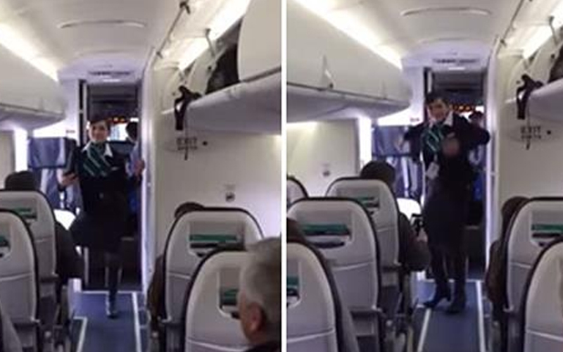 飛機delay乘客低氣壓籠罩，一名漂亮空姐在走道對乘客「跳起熱舞」成功炒熱乘客心情！
