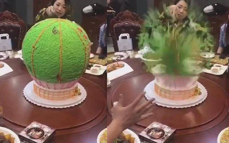 女子生日收到一顆綠色圓形蛋糕，迫不及待切開它後....下一秒朋友臉都綠了：這啥鬼！